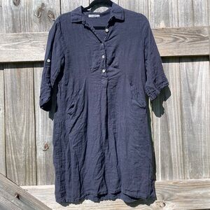 Elena Baldi Made in Italy 100 percent linen Navy Women's Mini Dress Size S